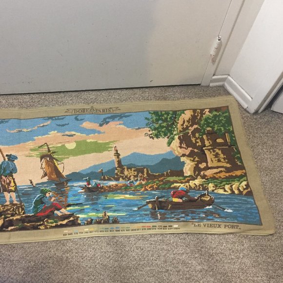 VINTAGE CANVAS NEEDLE POINT WALL ART TAPESTRY SIZE 22X46 - Picture 6 of 6